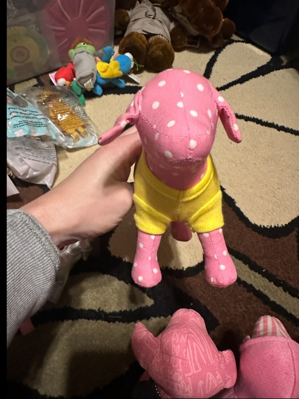 Pink Polka Dot PLUSH PINK Dog with Yellow Tee - Picture 4 of 4